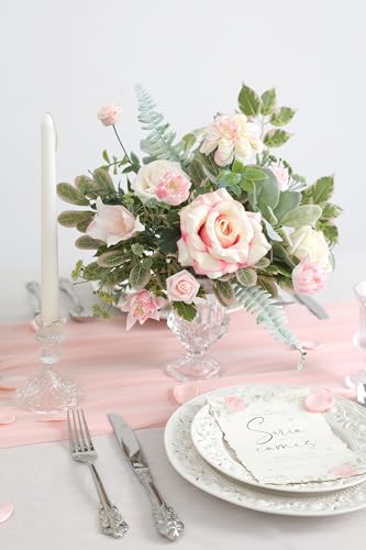 Serra Flora Artificial Greenery Spray Box Set(Pack of 48pcs) with 7 Kinds of DIY Wedding Bouquet Filler Table Centerpieces and Floral Arrangement - color: Fresh Green&light Pink