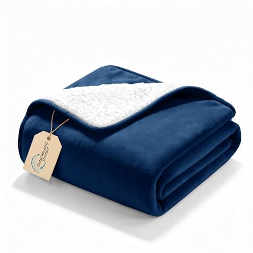 gogobunny Waterproof Bed Blanket, Reversible Sherpa Fleece Throw Blanket for Dog Puppy Cat, Furniture Cover Protects Bed Couch Sofa from Liquid Pee and Pet Fur (Navy Blue, 25x35 inches) - color: Navy Blue, size: 25x35 inches