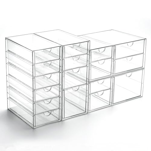 Prsildan 17 Drawers Teacher Toolbox Office Supply Organizer, Set of 4 | Clear Acrylic, Pull Out, Craft Desk Art Supply Accessories Vanity Countertop Bathroom Kitchen Cabinet Makeup Storage - size: 17 Drawers
