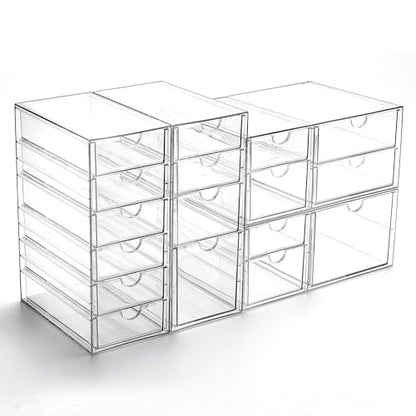Prsildan 17 Drawers Teacher Toolbox Office Supply Organizer, Set of 4 | Clear Acrylic, Pull Out, Craft Desk Art Supply Accessories Vanity Countertop Bathroom Kitchen Cabinet Makeup Storage - size: 17 Drawers