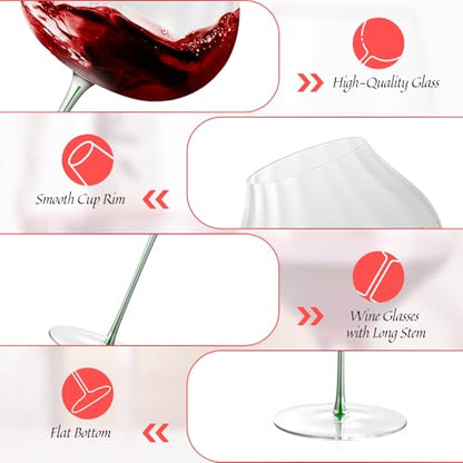 KAMMAK Crystal Red Wine Glasses Set of 2, 24.69 oz Stemmed Glasses, XY018 | Hand Blown, Bordeaux Wine Glasses, Thin Rim & Long Stem, Red & White, Daily Use, Wedding or Birthday Gift for Women - size: 8KPDSXY018