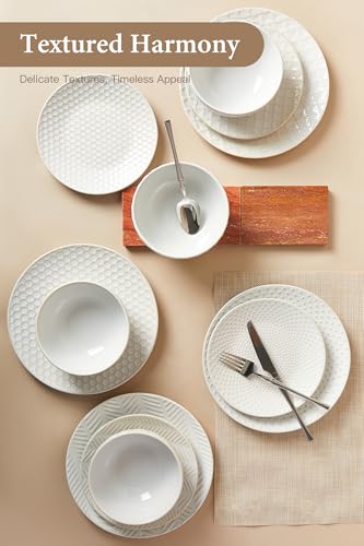 24 Piece Dinnerware Sets for 8, Premium Stoneware Plates and Bowls Sets, Microwave & Dishwasher Safe, Elegant Dishes for Entertaining & Special Occasions – A Stunning Gift for Large Families - size: Service for 8 (24pcs)
