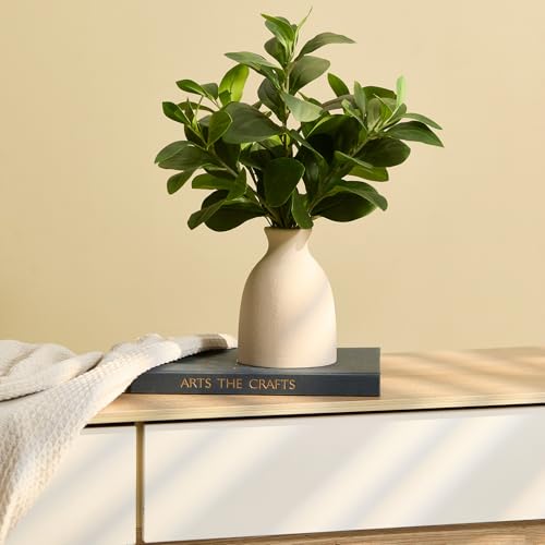16" Artificial Eucalyptus Stems Potted Plant Indoor Fake Plants | Realistic Greenery with Vase, Small Artificial Office Desk Plants in Pots for Home Decor Weddings Centerpieces