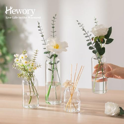 Hewory Glass Bud Vases for Flowers: 20PCS Modern Clear Small Vases Bulk | Centerpieces for Wedding, Party, Events, Floral Arrangement for Home Decor, Tall, Highball, Simple, Medium Bottle
