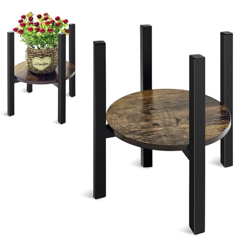 Adjustable Plant Stand, Mid Century Modern Indoor Plants Stands - Fits 8 to 13 Inches Pots - Stable Wood Single Small Plant Stool for Living Room