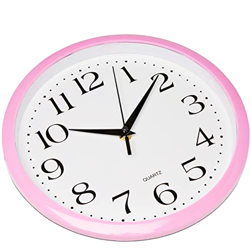 Bernhard Products Light Pink Wall Clock Silent Non Ticking - 10 Inch Quality Quartz Battery Operated Round Easy to Read Home/Kitchen/Office/Classroom/School Clock - color: Light Pink, size: 10 Inch