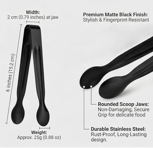 Small Serving Tongs, Mini Stainless Steel Sugar Tongs for Ice, Candy, Appetizers, Charcuterie, Kitchen Serving Utensils, Black - color: Matte Black