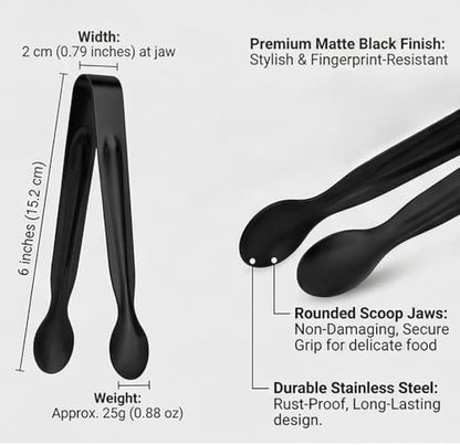 Small Serving Tongs, Mini Stainless Steel Sugar Tongs for Ice, Candy, Appetizers, Charcuterie, Kitchen Serving Utensils, Black - color: Matte Black