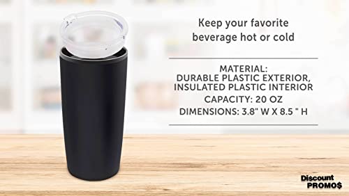 DISCOUNT PROMOS Plastic Tumblers 20 oz. Set of 6, Bulk Pack - With lids, Ice Coffee Tumbler, To Go Cup, Insulated - Black - color: Blank – Black