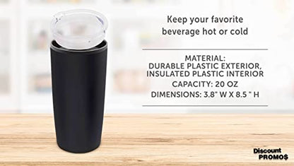 DISCOUNT PROMOS Plastic Tumblers 20 oz. Set of 6, Bulk Pack - With lids, Ice Coffee Tumbler, To Go Cup, Insulated - Black - color: Blank – Black