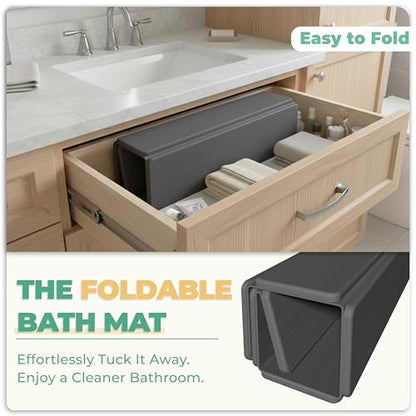SYIPO Stone Bath Mat - Non-Slip Foldable Diatomite Bath Mat 23.6 x 15.3”, Super Absorbent & Quick Drying Bathroom Mat | Easy to Clean Shower Floor Mat, Dark Gray - color: Dark Gray