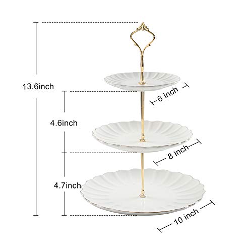 Sweejar 3 Tier Ceramic Cake Stand Wedding, Dessert Cupcake Stand for Tea Party Serving Platter (White) - color: White