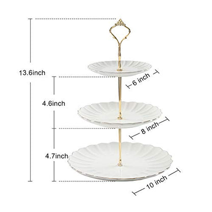 Sweejar 3 Tier Ceramic Cake Stand Wedding, Dessert Cupcake Stand for Tea Party Serving Platter (White) - color: White