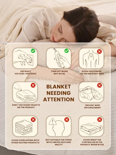 Bearhug Electric Blanket Throw Size, 50" x 60" Heated Blanket with 6 Heating Levels & 4H Auto Shut-Off, Machine Washable Soft Velvet to Sherpa Reversible Heated Throw for Office, Couch and Sofa Beige - color: Beige, size: Throw 50" × 60"