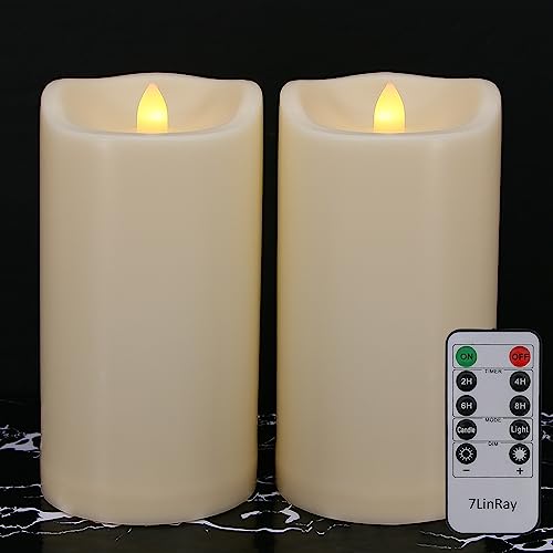 Large Flameless Candles with Remote and Timers Outdoor Waterproof, 8" x 4" Battery Operated Flickering LED Pillar Candles for Outside Lanterns, Ivory Plastic, Long-Lasting ,Set of 2 - color: 2 Pack-D4"x H8"