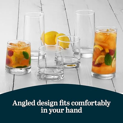 Libbey Cabos 16-Piece Rocks and Tumbler Glasses Set, Angled Glass Cups Set for Water, Juices, and More, Dishwasher-Safe Modern Glassware - color: 08 - Cabos