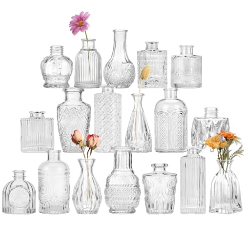 Fixwal 18 Pack Small Bud Vases for Centerpieces, Clear Vases for Flowers | Glass Flower Vases in Bulk, Vintage Decorative Vases for Wedding Rustic Home Table Decor - color: Clear, size: 18pcs