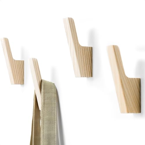 Wall Hooks - Set of 4 - Dark Walnut or Light Ash Wood Coat Hooks for Hanging Hat, Purse, Backpack, Bag, Jacket. Modern Farmhouse Decor for Wall and Practical Entryway Hooks (Ash Wood) - color: Ash Wood