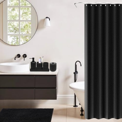 XLHOMO Matte Black Bathroom Sets with Shower Curtain and Rugs, 8-Piece Resin Bathroom Accessories Sets Complete, Soap Dispenser, Toothbrush Holder, Tumbler, Tray & Apothecary Jars Bathroom Essentials - color: Black, size: Resin Bath Set Complete