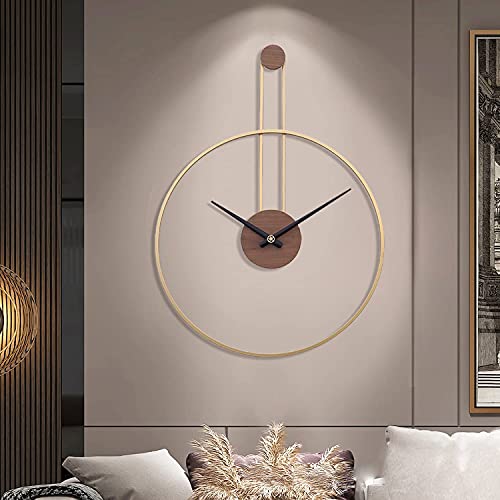 YISITEONE Large Decorative Wall Clock for Living Room,Metal & Walnut Dial Home Decor Silent Non Ticking Lightweight Clocks for Bedroom, Study, Office Decorations, 24.4"x17.7",(Gold, Medium) - color: Gold, size: Medium