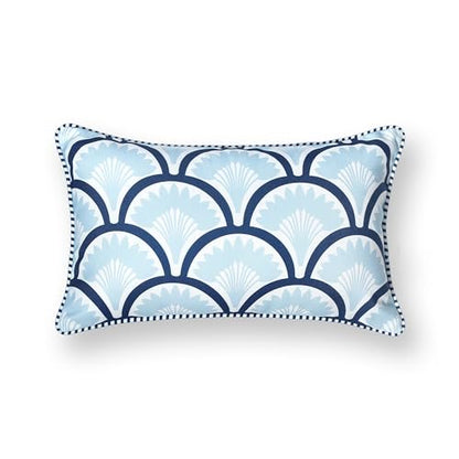 Hofdeco Premium Coastal Patio Indoor Outdoor Lumbar Pillow Cover Only, 12"x20" Water Repellent for Backyard, Couch, Baby Blue Navy Print Tropical Ravenala Palm Tree - color: Baby Blue Navy Tropical Ravenala Palm Tree 12"x20"
