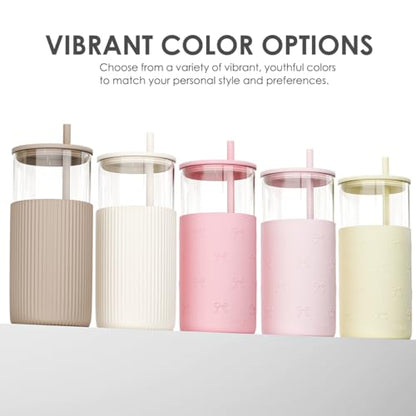 SANDJEST Glass Tumbler with Straw and Lid, Glass Water Bottle with Silicone Sleeve 20oz, Smoothie, Iced Coffee Cup, Gifts for Women Teen Girls Birthday Christmas (Light Brown) - color: Brown