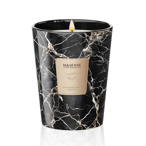 M&SENSE Leather Night Scented Soy Candle, 3 Wick Highly Scented 14.1 Oz 75H, Aromatherapy Christmas Gift for Women and Men - color: LeatherNight, size: Medium