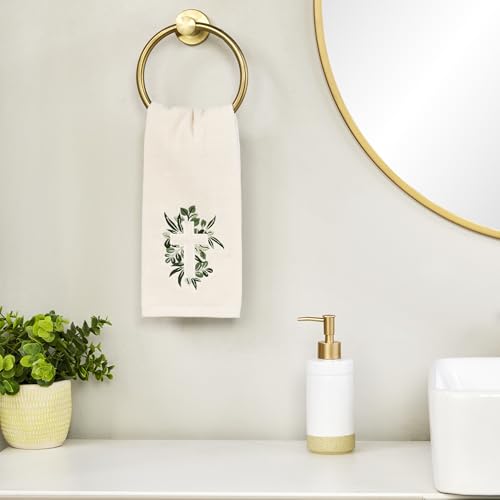 SKL Home Cross with Greenery Hand Towel 2pc Set for Bath/Kitchen/Bar & Gift, Natural - color: Cross With Greenery