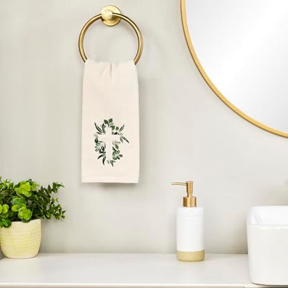 SKL Home Cross with Greenery Hand Towel 2pc Set for Bath/Kitchen/Bar & Gift, Natural - color: Cross With Greenery