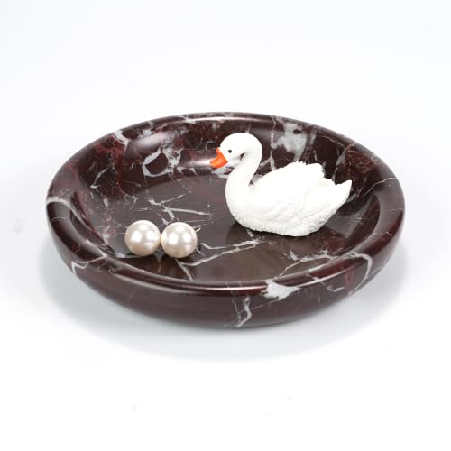 Red Marble Purse Bowl - Stone Trinket Jewelry Ring Key Holder Dish, Small Cute Round Plate Decorative Tray for Nightstand Entryway Coffee Table Decor (5.5 inch) - color: Circle-Rosso Levanto