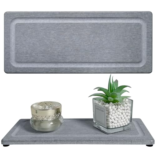 2 PCS Water Absorbing Stone Trays for Bathroom Sink Fast Drying Coasters | 11" x 4.7", Vanity Tray, Diatomaceous Earth Mat, Hand Soap Holder with Anti-Skid Feet, Kitchen Counter, Sink Caddy Organizer - color: 11" X 4.7" Gray