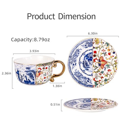 KAMMAK Tea Cups and Saucers Set of 2, Fine Bone China Coffee Cups, 582N | Stackable Espresso Mugs, Ceramic Demitasse for Coffee, Cappuccino, Latte, Americano, Tea - size: 7KPSP582N+583N