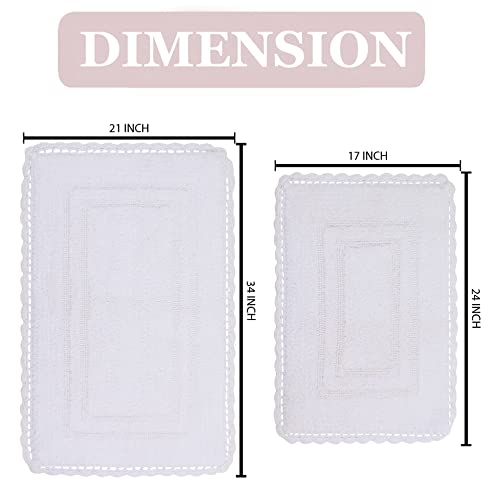 Home Weavers Casual Elegance Reversible Bathmat 100% Cotton Bathroom Rugs Set, Washable Rug, Extra Soft and Absorbent Bath Rug, Kitchen Mat, Bath Mat Set, Non Slip Mat, 2 Piece Set(S+M), White - color: White, size: 1'9" x 2'10" (Rectangular)