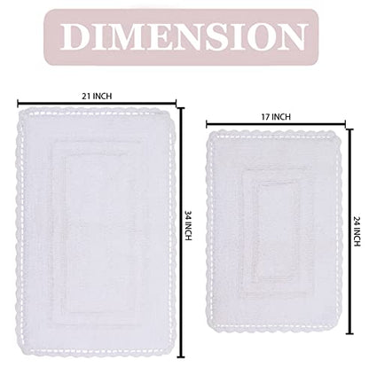 Home Weavers Casual Elegance Reversible Bathmat 100% Cotton Bathroom Rugs Set, Washable Rug, Extra Soft and Absorbent Bath Rug, Kitchen Mat, Bath Mat Set, Non Slip Mat, 2 Piece Set(S+M), White - color: White, size: 1'9" x 2'10" (Rectangular)