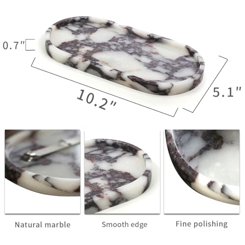 100% Natural Calaccata Viola Marble Tray, 10" x 5" Oval Tray | Luxury Calacatta Marble Vanity Tray, Small Hand Towel Tray Holder Organizer, Makeup Holder for Bathroom Kitchen Counter - color: Viola-oval-10"x5"x0.7"