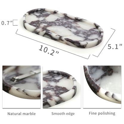 100% Natural Calaccata Viola Marble Tray, 10" x 5" Oval Tray | Luxury Calacatta Marble Vanity Tray, Small Hand Towel Tray Holder Organizer, Makeup Holder for Bathroom Kitchen Counter - color: Viola-oval-10"x5"x0.7"