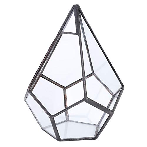 Geometric Glass Planter, Glass and Tin Container 12 X 12 X 14 Cm, Terrarium Candle Holder for Home Desk Wedding Decoration, for Moss Fern Display