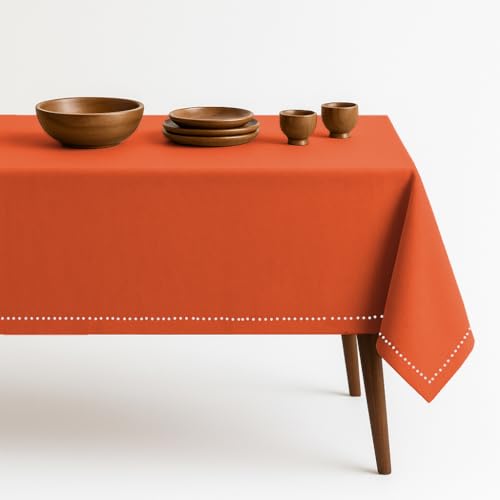 Orange Cotton Table Cover, Rectangle Table Cloth 60x102 Inch, Fits 8-10 Seats, Soft, Durable, Washable, Wrinkle Resistant, Dining Tabletop for Holiday Gatherings, Dinner, Events - color: Orange, size: 102" x 60" (Rectangular)