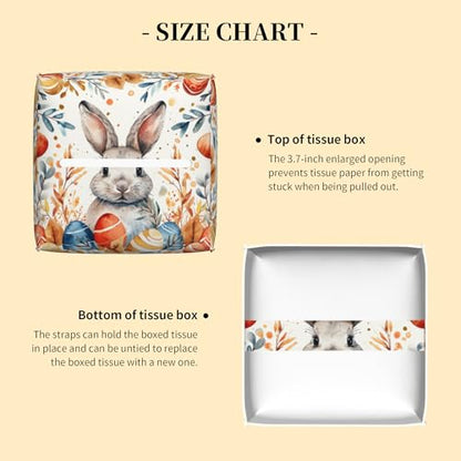 Tissue Box Cover,Easter Eggs Bunny Leaves Leather Tissue Box Holder Square Facial Paper Case Organizer Dispenser for Bathroom Vanity Countertop Tabletop Car Office - color: Color2