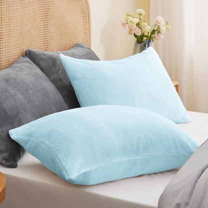 BEDELITE Flannel King Size Pillow Cases Set of 2, Blue, 20x36 Inches | Super Cozy Fuzzy Velvet Pillow Shams with Zipper Closure, Soft Fleece Pillowcases for Bedroom, Sofa, Couch, All-Season Use - color: Blue, size: 36" x 20" (Pack of 2)