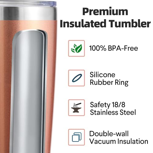 Volhoply 20oz Stainless Steel Tumbler with Lid and Straw Bulk 4 Pack,Double Wall Insulated Travel Ice Coffee Mug Fits Cup holder,Powder Coated Cups for Hot/Cold Drinks,Gifts for Women（Rose Gold,4 Set） - color: Rose Gold