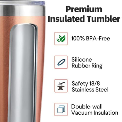 Volhoply 20oz Stainless Steel Tumbler with Lid and Straw Bulk 4 Pack,Double Wall Insulated Travel Ice Coffee Mug Fits Cup holder,Powder Coated Cups for Hot/Cold Drinks,Gifts for Women（Rose Gold,4 Set） - color: Rose Gold
