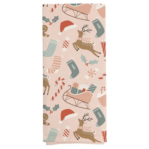 Boston International Dish Towel Set of Two Cotton Tea Towels, 28" x 18", Dancing Deer - color: Dancing Deer