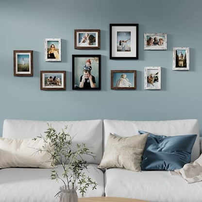 Vittanly 10 Pack Gallery Wall Frame Set, Black, Brown, Distressed White | Gallery Wall Frame Set: 2pcs 8x10, 4pcs 5x7 & 4pcs 4x6 Photos for Wall & Table, Picture Frames made of Engineered Wood - color: Black & Brown & Distressed White