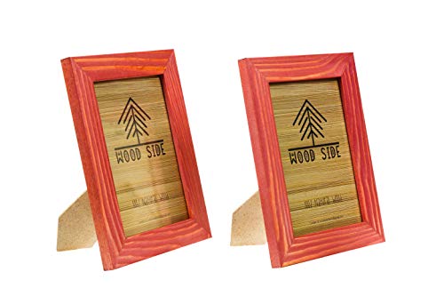 Rustic Wooden Square Picture Frames 4x4 - Set of 2-100% Natural Solid Eco Wood with Real Glass for Wall Mounting and Tabletop Display Photo Frame - Red - color: Red