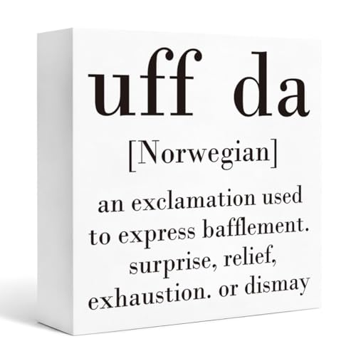 Rustic Farmhouse Decor Sign White Wood Box Plaque, Uff Da Norwegian Definition Quote Tabletop Shelf Display Accent for Living Room Office Scandinavian Gift 5x5 Inches - color: Homre Sign 31
