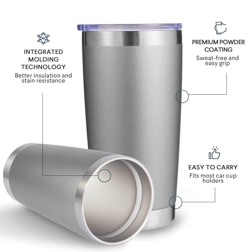 Volhoply 20oz Stainless Steel Tumbler with Lid and Straw Bulk 4 Pack,Double Wall Insulated Travel Iced Coffee Mug Fits Cup Holder,Powder Coated Cups for Hot/Cold Drinks,Christmas Gifts（Gray,4 Set） - color: Gray