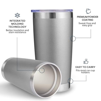 Volhoply 20oz Stainless Steel Tumbler with Lid and Straw Bulk 4 Pack,Double Wall Insulated Travel Iced Coffee Mug Fits Cup Holder,Powder Coated Cups for Hot/Cold Drinks,Christmas Gifts（Gray,4 Set） - color: Gray