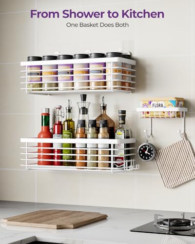 Shower Shelves Adhesive 3 Pack Stainless Steel Storage Organizers-White | No drilling wall mounted,rust-resistant,large capacity,quick drainage,easy to clean,suitable for bathrooms and kitchens - color: White