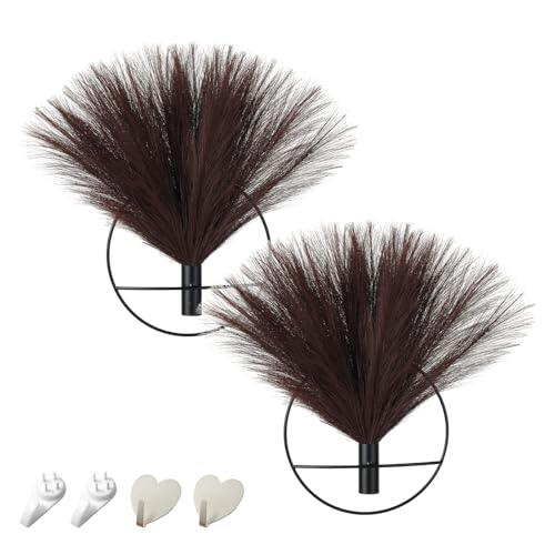 Pretty Jolly Boho Pampas Wall Decor Black Metal Wall-Mounted Art | Morden Artificial Greenery Display，2 Pack Hanging Planter For Living Room, Bedroom, Bathroom, Dining room - color: 12-pampas-darkcoffee - Black Ring, size: S 7.8inch (Black Ring)